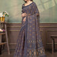 Rajwada Dark Grey Cotton Blend Printed Saree For Women
