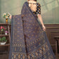 Rajwada Dark Grey Cotton Blend Printed Saree For Women