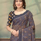 Rajwada Dark Grey Cotton Blend Printed Saree For Women