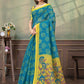 Rajwada Teal Blue Cotton Blend Printed Saree For Women