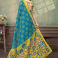 Rajwada Teal Blue Cotton Blend Printed Saree For Women