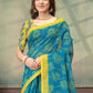 Rajwada Teal Blue Cotton Blend Printed Saree For Women