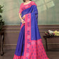Rajwada Royal Blue And Pink Cotton Blend Printed Saree For Women