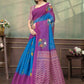 Rajwada Blue And magenta Cotton Blend Printed Saree For Women