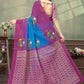 Rajwada Blue And magenta Cotton Blend Printed Saree For Women