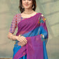 Rajwada Blue And magenta Cotton Blend Printed Saree For Women