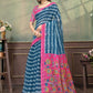 Rajwada Teal Blue Cotton Blend Printed Saree For Women