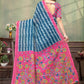 Rajwada Teal Blue Cotton Blend Printed Saree For Women