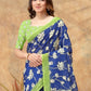 Rajwada Navy Blue Cotton Blend Printed Saree For Women