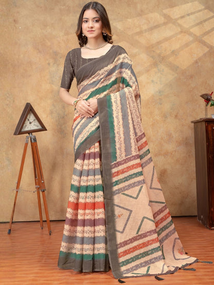 Rajwada Multicolor Cotton Blend Printed Saree For Women
