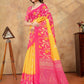 Rajwada Yellow And Pink Cotton Blend Printed Saree For Women