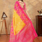 Rajwada Yellow And Pink Cotton Blend Printed Saree For Women