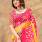 Rajwada Yellow And Pink Cotton Blend Printed Saree For Women