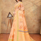 Rajwada Peach Cotton Blend Printed Saree For Women