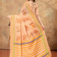 Rajwada Peach Cotton Blend Printed Saree For Women