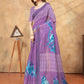 Rajwada Lavender Cotton Blend Printed Saree For Women