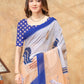 Rajwada Light Grey And Peach Cotton Blend Printed Saree For Women