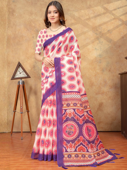 Rajwada  Multicolor Cotton Blend Printed Saree For Women