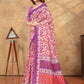 Rajwada Pink And Purple Cotton Blend Printed Saree For Women