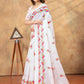 Rajwada White Cotton Blend Printed Saree For Women