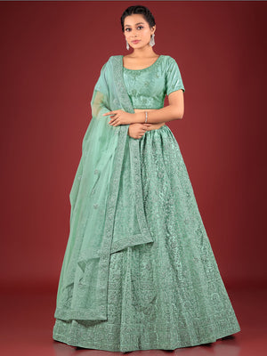 Rajwada Women Green Embroideredi Stitched Lehenga With Unstitched Blouse