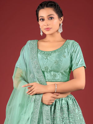 Rajwada Women Green Embroideredi Stitched Lehenga With Unstitched Blouse