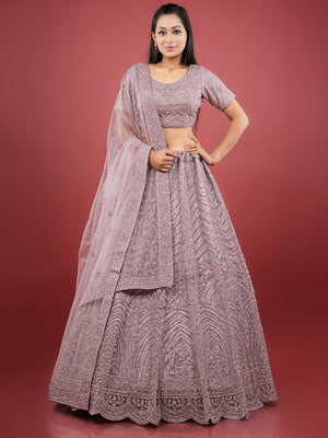 Rajwada Women Lilac Net Embellished Semi Stitched Lehenga With Unstitched Blouse