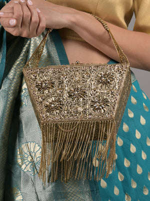 Rajwada Gold Embellished Metal Clutch for Women