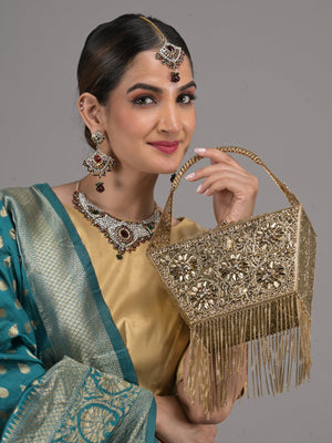Rajwada Gold Embellished Metal Clutch for Women