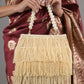 Rajwada Cream Full Pearls Embroidered Tassels Hand Bag for Women