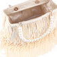 Rajwada Cream Full Pearls Embroidered Tassels Hand Bag for Women