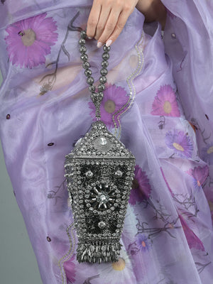 Rajwada Metallic Grey Embellished Clutch for Women