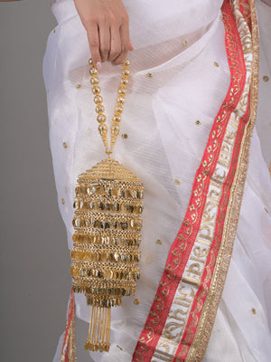 Rajwada Gold Embellished Cylindrical Metal Clutch for Women