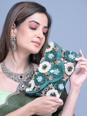 Rajwada Dark Green Floral Embroidered Clutch for Women