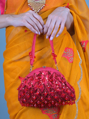 Rajwada Red Beads and Sequins Embroidered Batua for Women