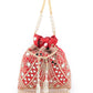 Rajwada Red Beads and Mirror Embroidered Potli Bag for Women