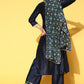 Rajwada Women Dark Blue Solid Straight Stitched Kurta Palazzo Dupatta Set