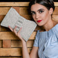 Rajwada White Pearl Beaded And Silver Rhinestone Clutch.