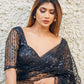 Rajwada Women Designer Black Sequins Saree With Unstitched Blouse