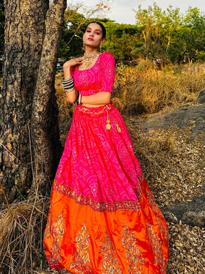 Rajwada Women Pink Silk Blend Semi Stitched Lehenga With Unstitched Blouse
