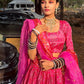 Rajwada Women Pink Silk Blend Semi Stitched Lehenga With Unstitched Blouse