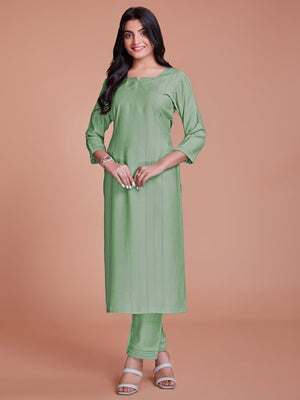 Rajwada - Light Green Woven Stitched Kurta Set