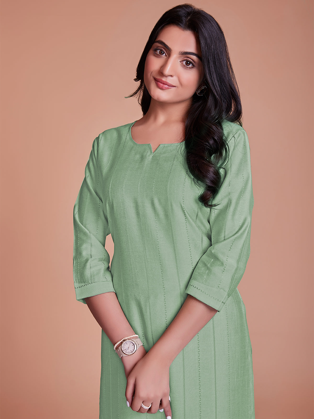 Rajwada - Light Green Woven Stitched Kurta Set