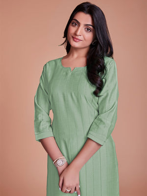 Rajwada - Light Green Woven Stitched Kurta Set