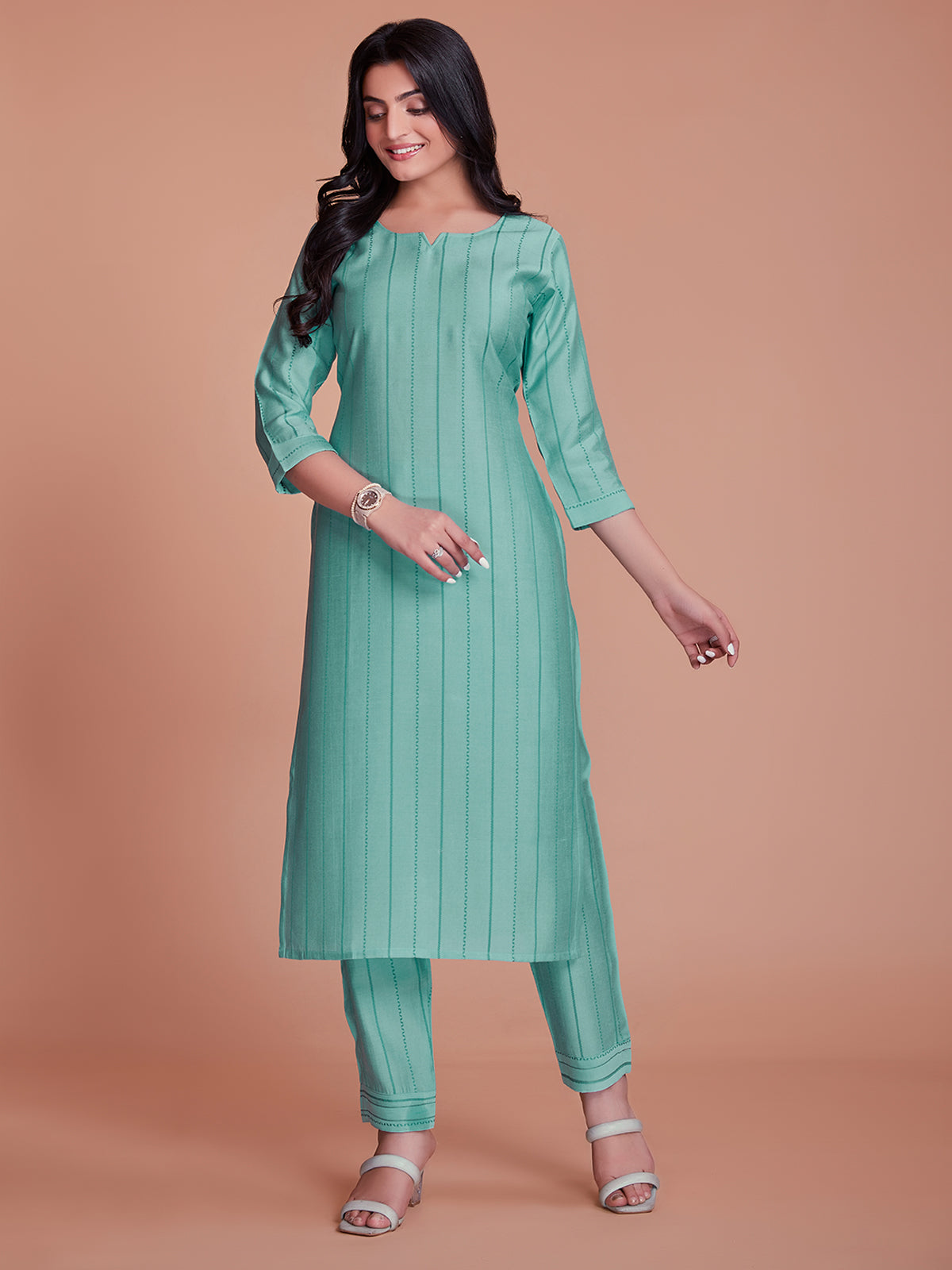Rajwada - Blue Woven Stitched Kurta Set
