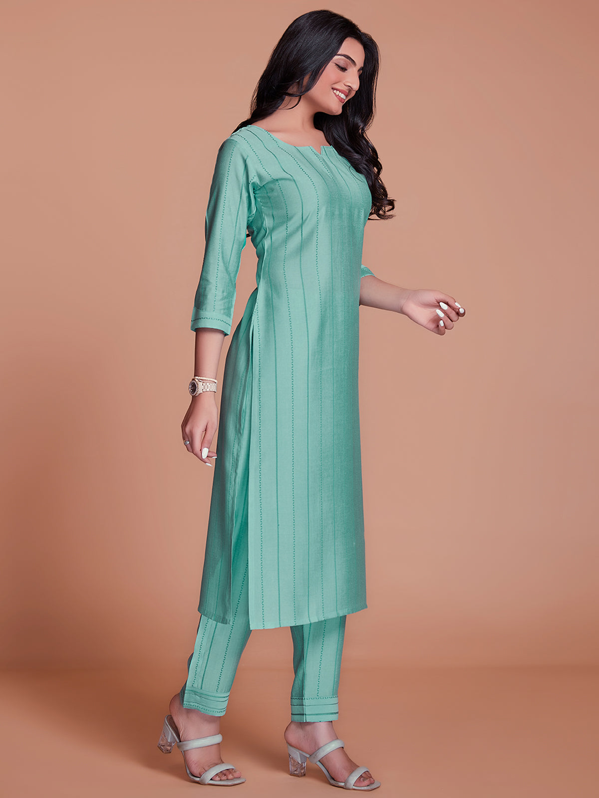 Rajwada - Blue Woven Stitched Kurta Set