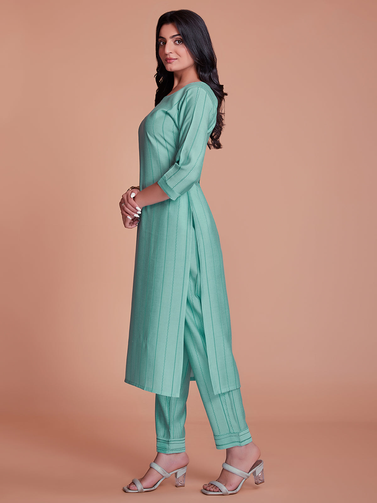 Rajwada - Blue Woven Stitched Kurta Set