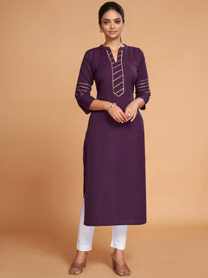 Rajwada Women Violet Silk Blend Straight Cut Stitched Kurta