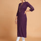 Rajwada Women Violet Silk Blend Straight Cut Stitched Kurta