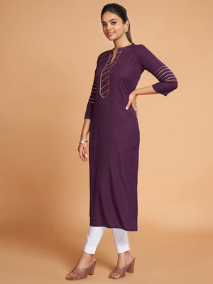 Rajwada Women Violet Silk Blend Straight Cut Stitched Kurta